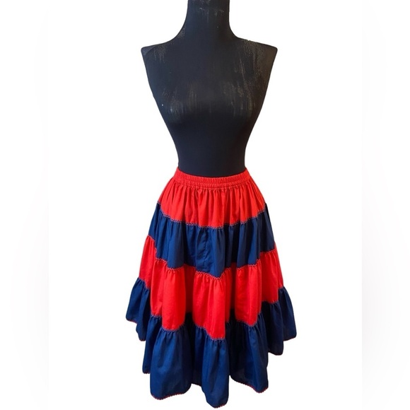 Vintage Red/Blue Striped Dancing Circle Skirt - Picture 4 of 14